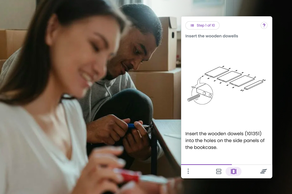 Una pareja monta un mueble mientras sigue un StepAlong
