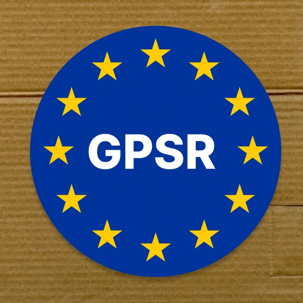 GPSR logo over a cardboard box.