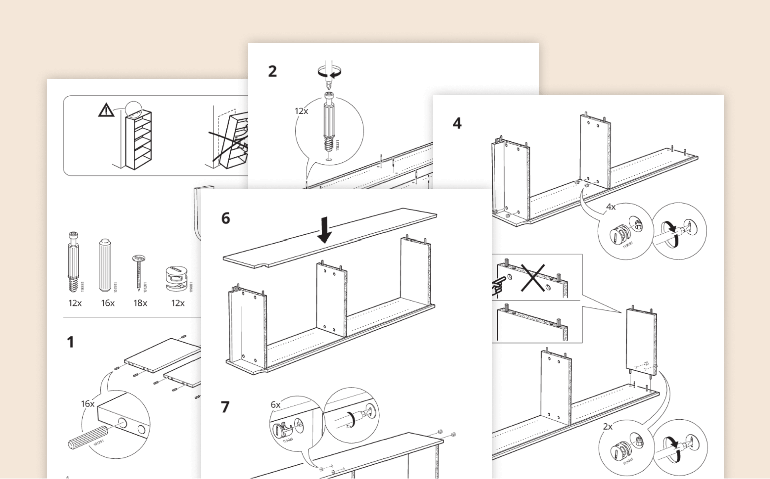 Instrucciones de papel de la librería Billy de IKEA.