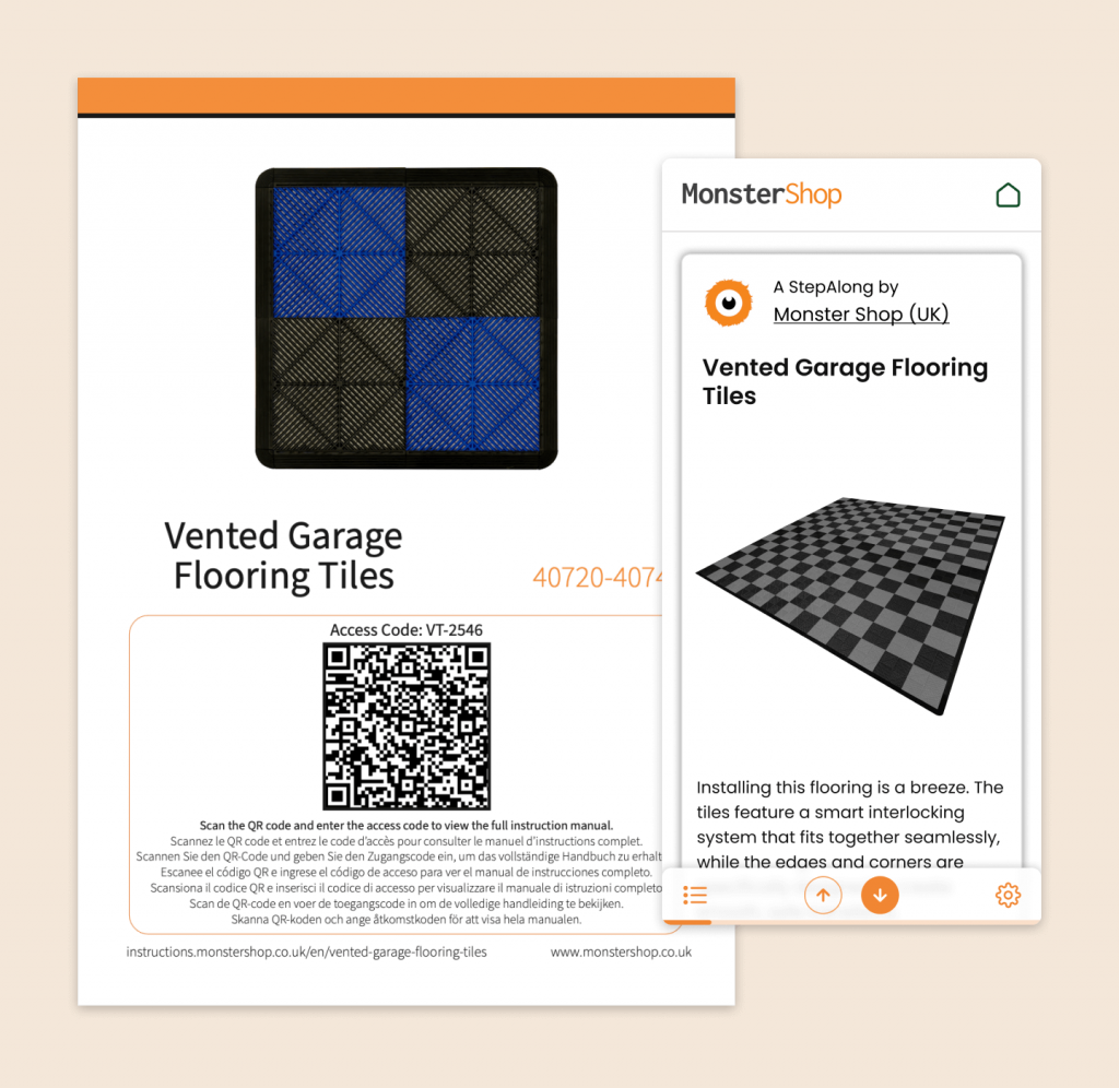 Código QR de MonsterShop con instrucciones StepAlong